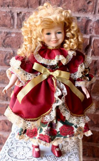 Vintage Porcelain Doll By Duck House Dolls 18 Inches Includes Metal Stand