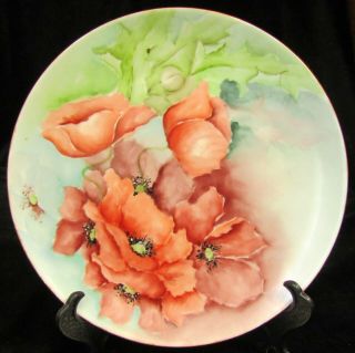 Antique Vienna Austria Porcelain Dinner Plate - Hand Painted Poppy Poppies