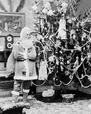 Antique Santa Claus & Christmas Tree 1897 8x10 Silver Halide Photo Print