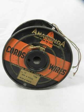 Anaconda Wire & Cable Co Vintage Metal Spool W/ Size 18 Twin Fabric Covered Wire
