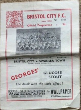 Bristol City V Swansea Town Programme 20 Aug 1955 - 56 Div 2 Rare & Post