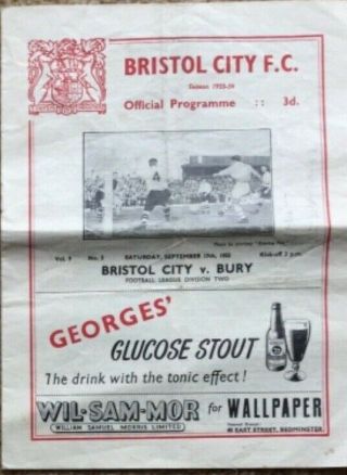 Bristol City v Swansea Town Programme 20 Aug 1955 - 56 Div 2 RARE & POST 3