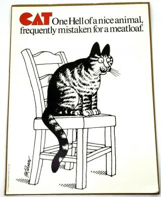1977 B Kliban Poster Cat Mistaken Meatloaf Workman Publishing 18 " X 24 "