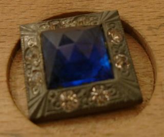 3/4 " Blue Jewel Square Metal Antique Button 12:33