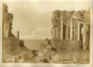 Von Gloeden,  Large Rare View Of Taomina Sicily Etna,  Matt Silver Print C 1900
