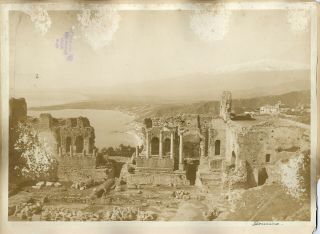 Von Gloeden,  large rare view of Taomina Sicily Etna,  matt silver print c 1900 2