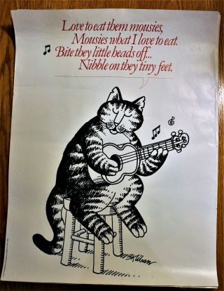 1977 B Kliban Cat Poster Workman Publishing 18 " X 24  Musical Cat "