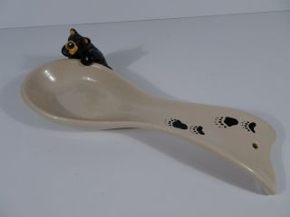 Vintage Bearfoots Porcelain Spoon Holder Big Sky 2000 Chip On Nose/ear