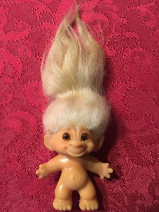 Vintage 1964 Thomas Dam Troll Doll White Hair 2.  5 Inches Tall Amber Glass Eyes
