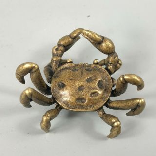 Rare Collectible Chinese Old Antique Brass Handwork Lifelike Golden Crab Statue