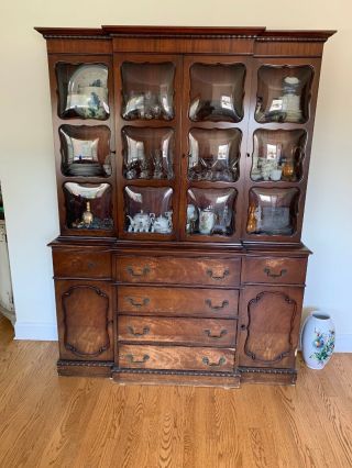 Antique Mahogany Breakfront China Cabinet With Drawers