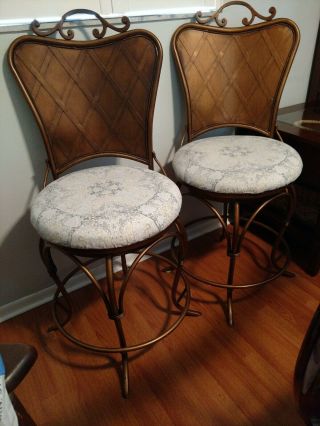 Vintage Bar Stools Swivel Padded Seat Bistro Dining Kitchen Pub Chair - Set Of 2