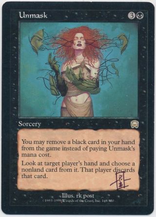 Mtg Unmask Mercadian Masques Rare Signed By Artist Rk.  Post Lightly Played