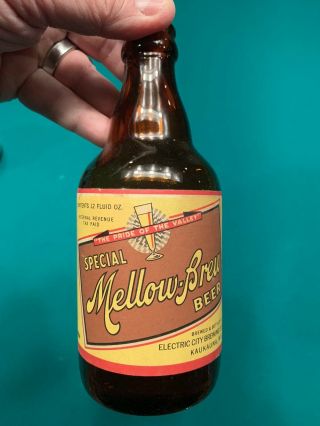 Rare Mellow Brew Beer Kaukauna,  Wi Steinie Bottle Irtp - Electric City Brewery
