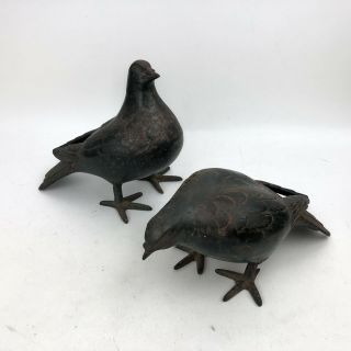Set Of Two Vintage Cast Iron Birds Made In Japan Unique And Rare