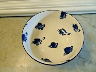 Crate & Barrel Large Blue And White Fish Serving Bowl 7 " - Rare
