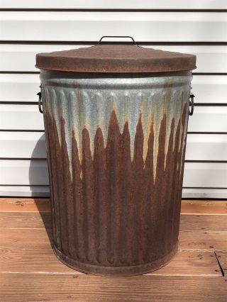 Vintage Galvanized Metal Trash Can Garbage Waste Can With Handles And Lid 20 Gal