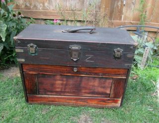 Large Size Rare Antique Wooden Corbin Machinist Jeweler Tool Chest 13 Drawer