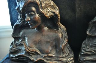 Antique Armor Bronze Clad Angel Women Rare Book Bookends Art Nouveau Nude 1920 