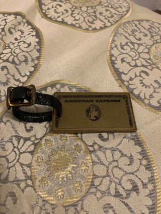Vintage American Express Rare " Gold " Luggage Tag With Strap - 1980 