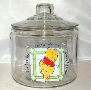 Disney Cookie Jar Winnie The Pooh Anchor Hocking Canister Glass Container Rare