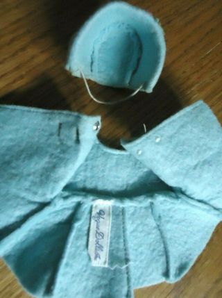 Vintage Vogue Ginny Doll Coat & Hat Blue Felt w/Rosebuds & Buttons Tagged EVC 2