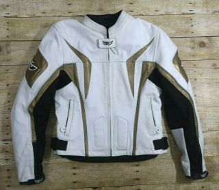 Berik Motogp Full White Gold Black Leather Jacket W Protective Gear Medium Rare