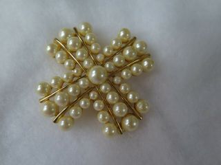 Vintage Joan Rivers Signed Faux Pearl Cross Brooch Gold Tone Rare