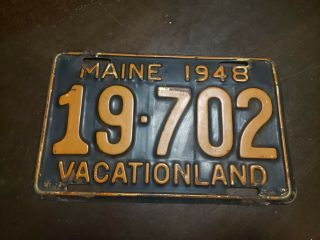 1948 Maine License Plate 19 - 702 Painted Over Brass Rare