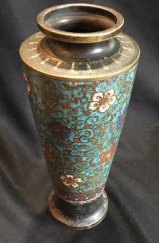Antique Japanese Meiji Period Champleve Cloisonne Enamel Bronze Vase