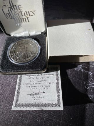 1 Oz Silver Coin Proof Antiqued Memento Mori Last Laugh Death Anonymous