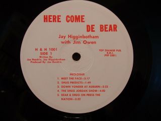 HERE COME DE BEAR - Rare 1968 Alabama Bear Bryant Vinyl Record Jay Higginbotham 3