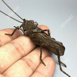 Collectible Chinese Old Pure Copper Grasshopper Handwork Insect Ornament Statue