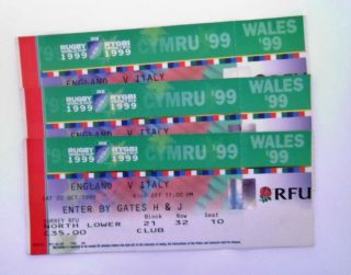Rare Rugby World Cup Memorabilia Tickets/ticket Stub (s) England V Italy 02/10/99