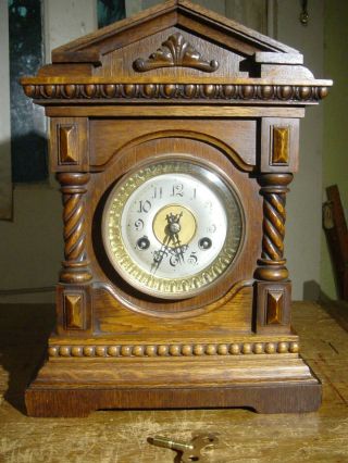 Antique Rare 1900 Junghans German Oak 8 Day Cabinet Or Shelf Clock Work Well