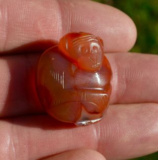 Antique Chinese Red Carnelian Agate Monkey Bead Pendant