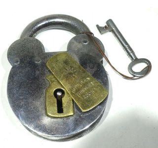 Large Antique Vintage Lock & Skeleton Key Military? ‘tumbler Lock’