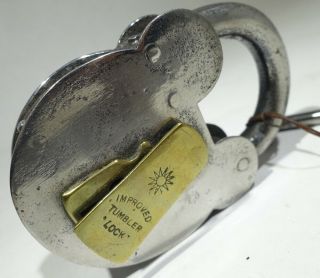 LARGE Antique Vintage Lock & Skeleton Key Military? ‘Tumbler lock’ 2