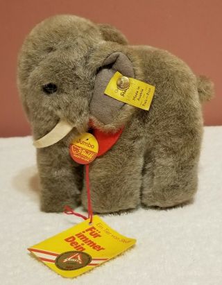Vintage Steiff Jumbo Elephant,  4 " Tall,  Tags Attached,  1450/12 1977 - 1984