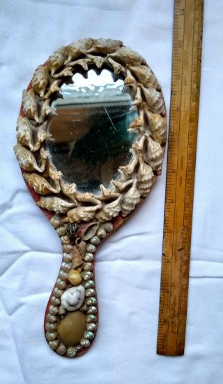 Vintage Shell Art Hand Mirror