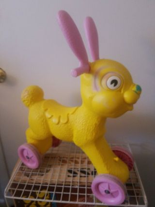 Vintage 1960s Empire Plastic Blow Mold Ride On Scooter Toy Yellow Rabbit Rare