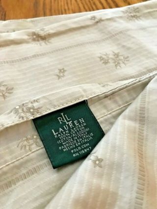 Rare Ralph Lauren Villandry Stripe Queen Flat Sheet Floral Tan Beige 450tc Italy