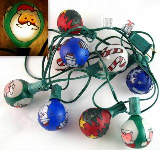 Rare Vtg 10 Ft 10 Stained Glass Plastic Ball Ornaments Christmas String Lights