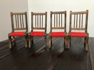 4 Vintage Miniature Dollhouse Wooden Dining Chairs,  Unbranded