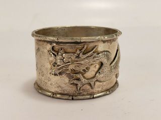 Antique Chinese Export Sterling Silver Dragon Bamboo Napkin Ring