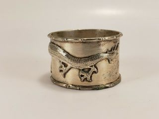 Antique Chinese Export Sterling Silver Dragon Bamboo Napkin Ring 2