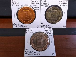 1981 Wildwood Alberta $2 Trade Token,  Antiqu,  Brass & Copper,  3 X Coin (s) Bingo