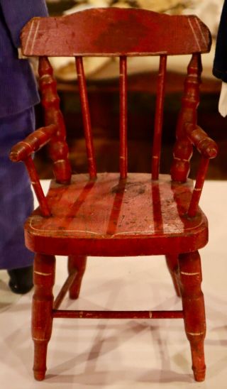 Antique Rare 10 " Tall Wooden Chair For Doll Or Teddy Bear,  Great For Display