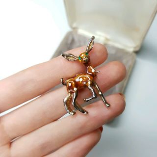 Rare Vintage Small Deer Enamel Brooch Animal Gift Costume Jewellery