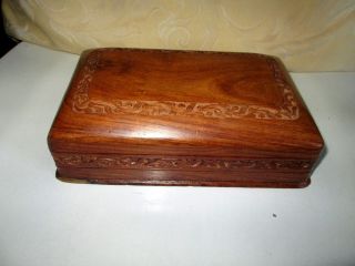 Vintage Indian Hand Carved Wood Box Lined Interior 8ins X 5ins X 2.  5ins Deep
